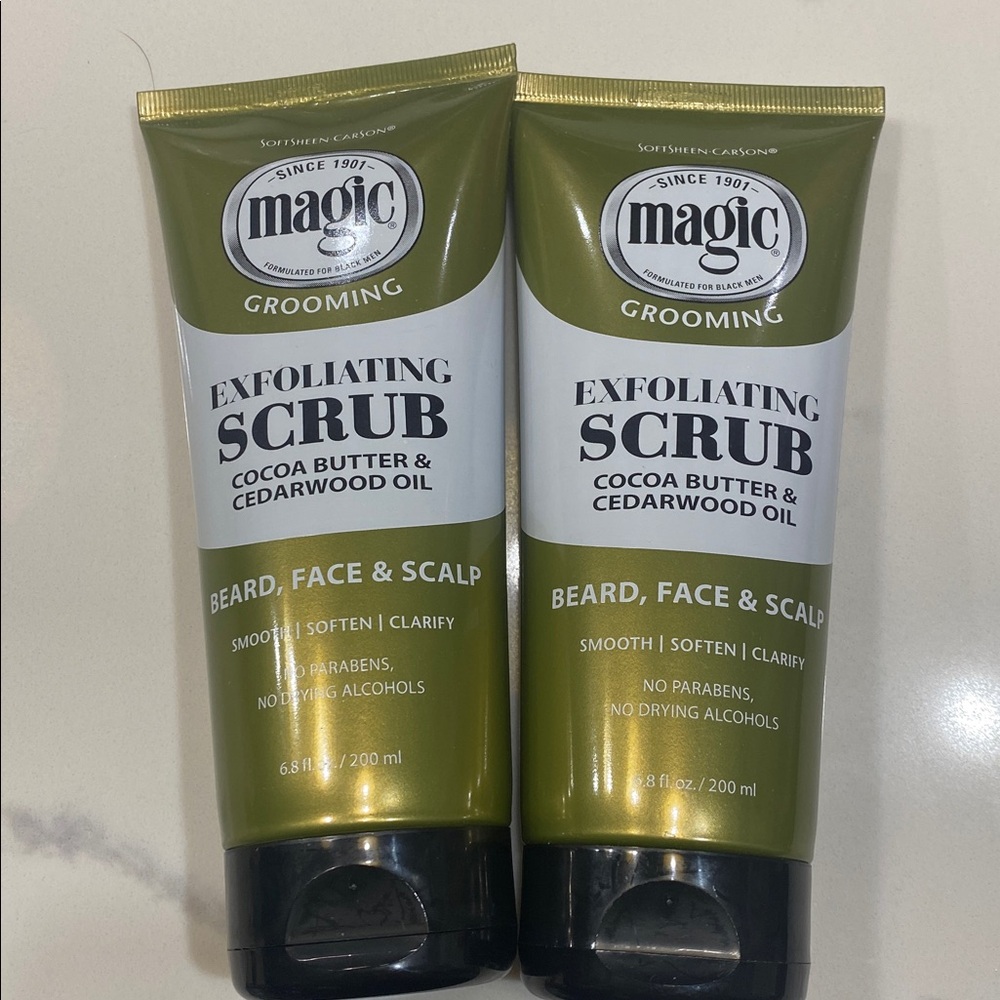 2 bottles of Magic grooming exfoliating scrub cocoa butter & cedarwood New